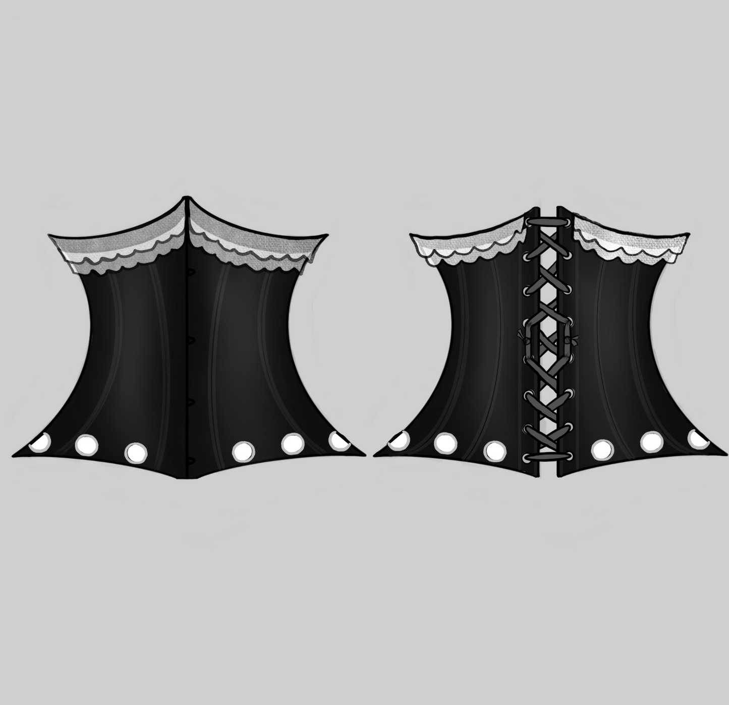 Underbust Corset with Trim AND Hip Grommets (Poly Satin)